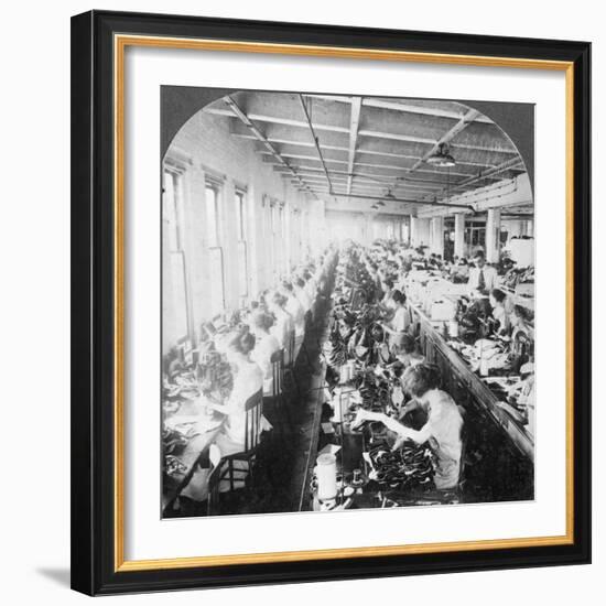 Sewing Room in a Large Shoe Factory, Syracuse, New York, USA, Early 20th Century-null-Framed Photographic Print