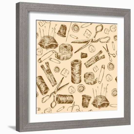 Sewing Seamless Pattern-Macrovector-Framed Art Print