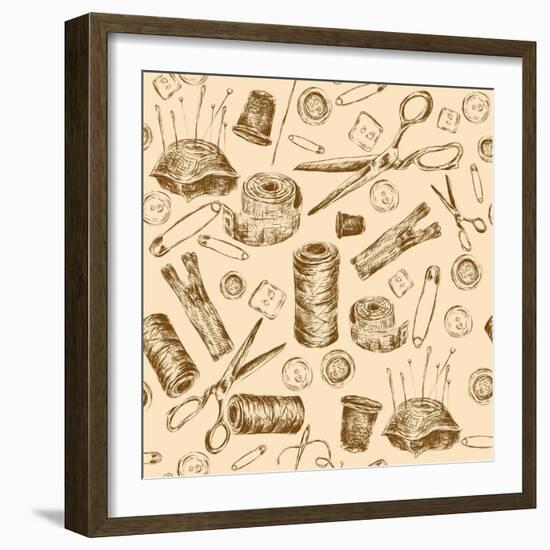 Sewing Seamless Pattern-Macrovector-Framed Art Print