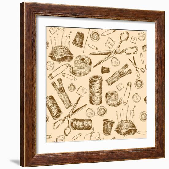 Sewing Seamless Pattern-Macrovector-Framed Art Print