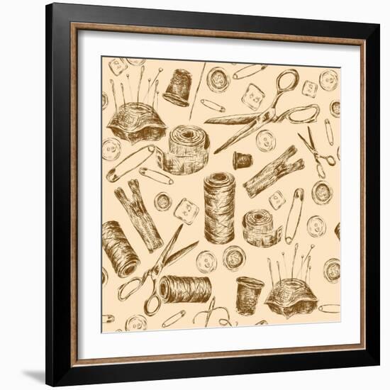 Sewing Seamless Pattern-Macrovector-Framed Art Print