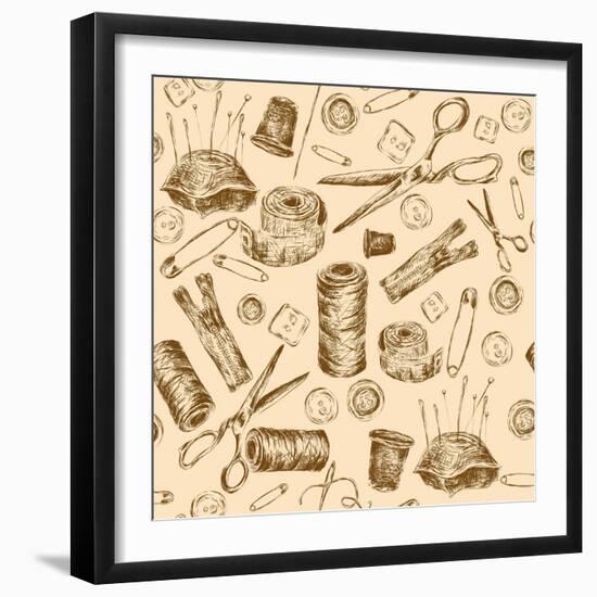 Sewing Seamless Pattern-Macrovector-Framed Art Print