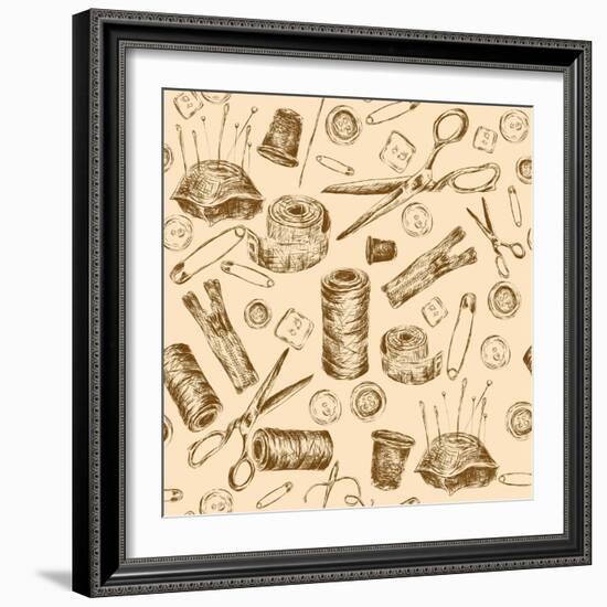 Sewing Seamless Pattern-Macrovector-Framed Art Print