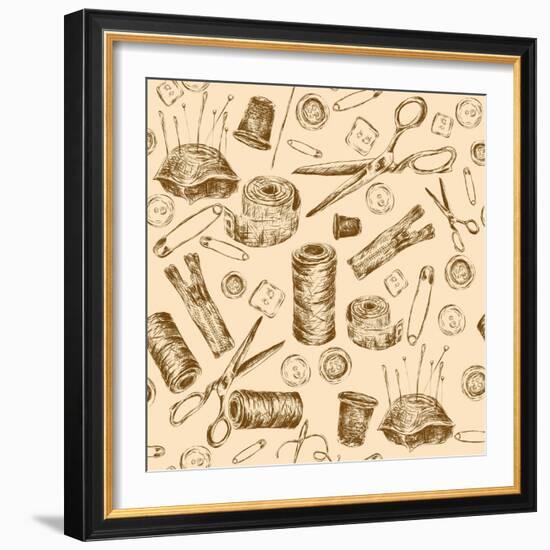 Sewing Seamless Pattern-Macrovector-Framed Art Print