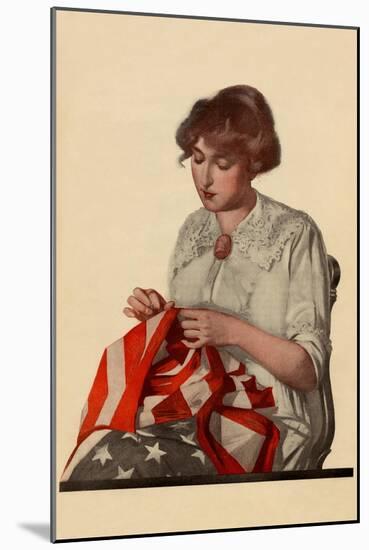 Sewing the Stars and Stripes-Modern Priscilla-Mounted Art Print