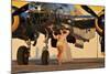 Sexy 1940's Pin-Up Girl in Lingerie Posing with a B-25 Bomber-null-Mounted Photographic Print
