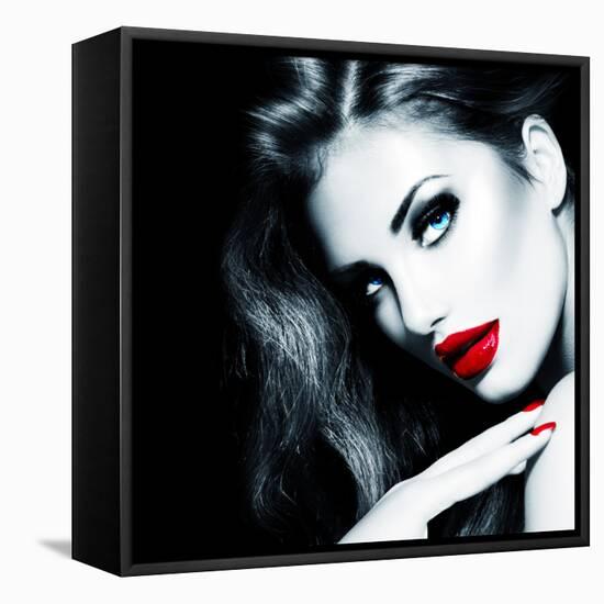 Sexy Beauty Girl with Red Lips and Nails-Subbotina Anna-Framed Premier Image Canvas