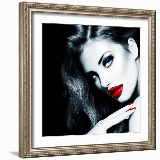 Sexy Beauty Girl with Red Lips and Nails-Subbotina Anna-Framed Photographic Print