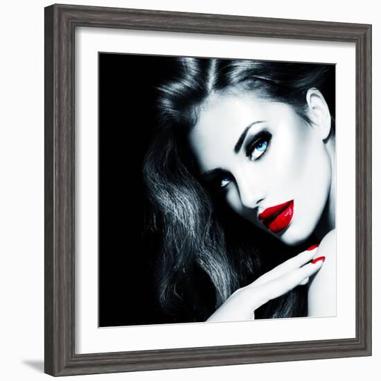 Sexy Beauty Girl with Red Lips and Nails-Subbotina Anna-Framed Photographic Print