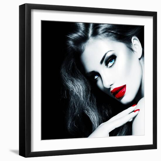 Sexy Beauty Girl with Red Lips and Nails-Subbotina Anna-Framed Photographic Print
