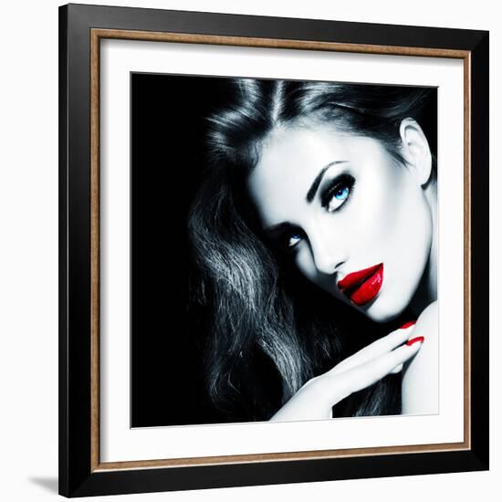 Sexy Beauty Girl with Red Lips and Nails-Subbotina Anna-Framed Photographic Print