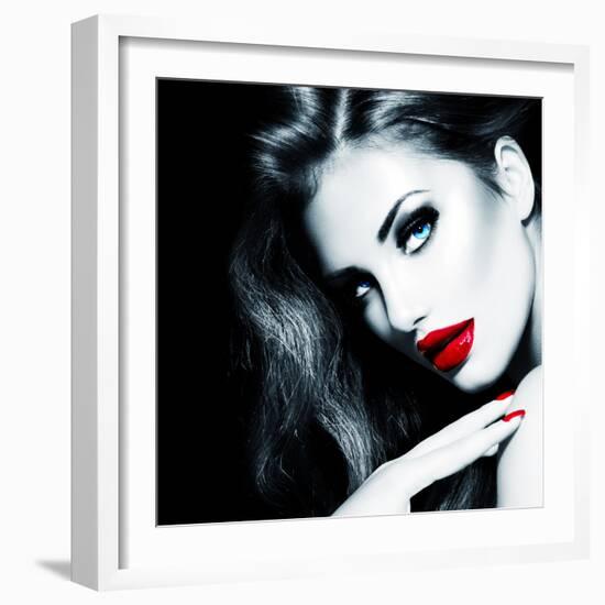 Sexy Beauty Girl with Red Lips and Nails-Subbotina Anna-Framed Photographic Print