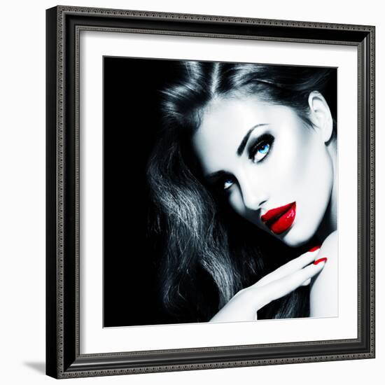 Sexy Beauty Girl with Red Lips and Nails-Subbotina Anna-Framed Photographic Print