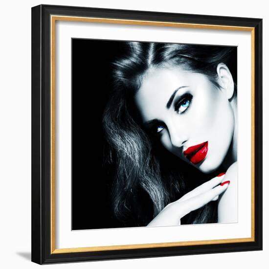 Sexy Beauty Girl with Red Lips and Nails-Subbotina Anna-Framed Photographic Print