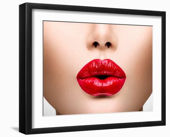 Sexy Lips. Beauty Red Lip Makeup Detail. Beautiful Make-Up Closeup. Sensual Open Mouth. Lipstick Or-Subbotina Anna-Framed Photographic Print