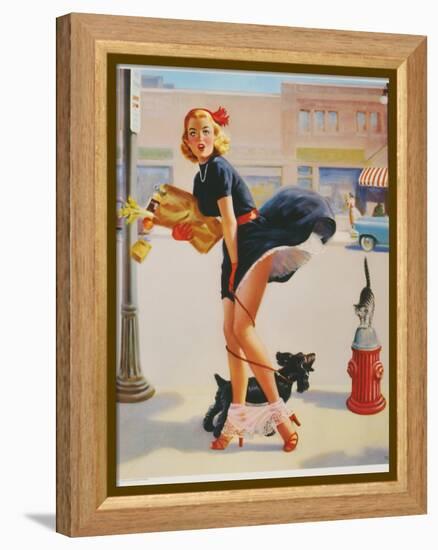 Sexy Woman Dropping Groceries-null-Framed Premier Image Canvas