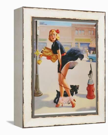Sexy Woman Dropping Groceries-null-Framed Premier Image Canvas