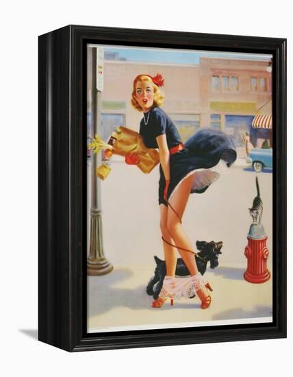 Sexy Woman Dropping Groceries-null-Framed Premier Image Canvas