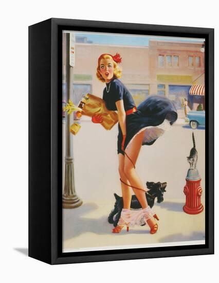 Sexy Woman Dropping Groceries-null-Framed Premier Image Canvas