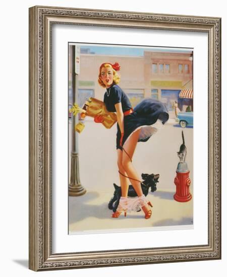 Sexy Woman Dropping Groceries-null-Framed Giclee Print