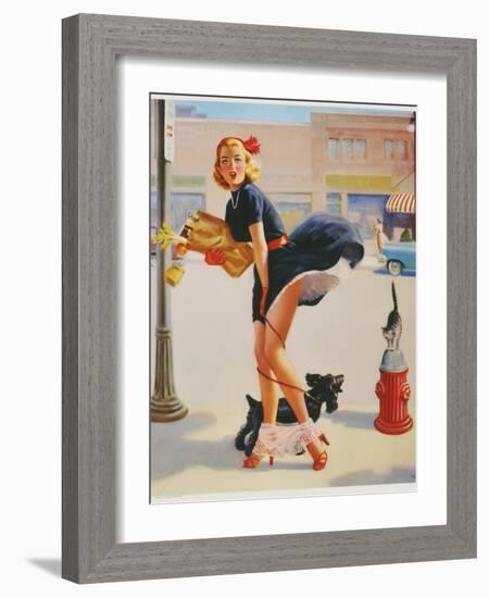 Sexy Woman Dropping Groceries-null-Framed Giclee Print