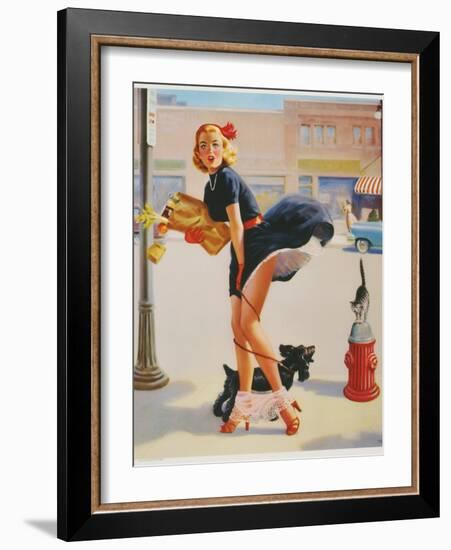 Sexy Woman Dropping Groceries-null-Framed Giclee Print