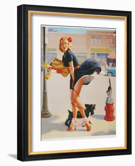 Sexy Woman Dropping Groceries-null-Framed Giclee Print