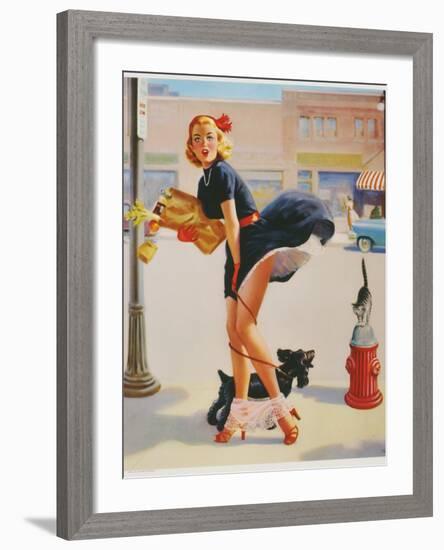 Sexy Woman Dropping Groceries-null-Framed Giclee Print