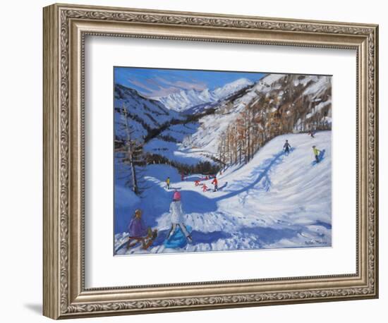 Shadow of a Fir Tree, And Skiers Tignes, 2014-Andrew Macara-Framed Giclee Print