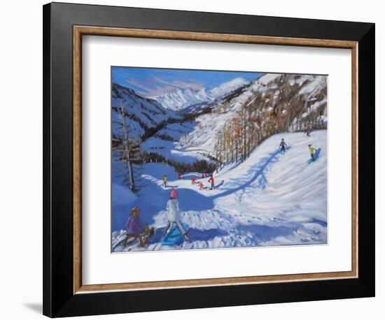 Shadow of a Fir Tree, And Skiers Tignes, 2014-Andrew Macara-Framed Giclee Print