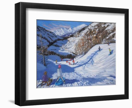 Shadow of a Fir Tree, And Skiers Tignes, 2014-Andrew Macara-Framed Giclee Print