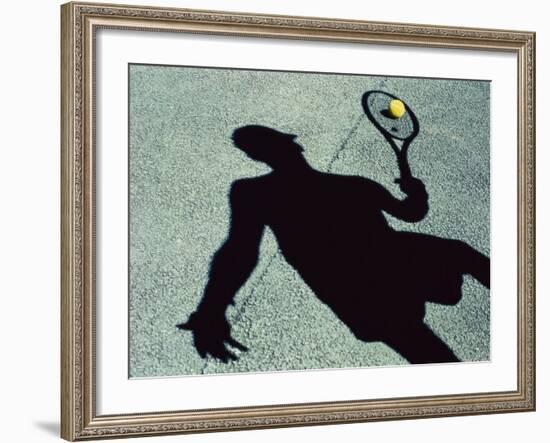 Shadow of a Male Tennis Player Playing Tennis-null-Framed Photographic Print