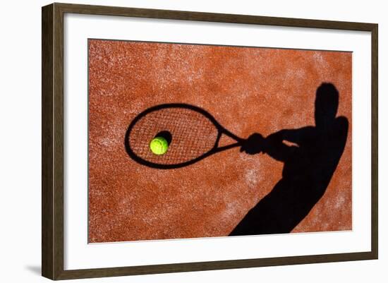 Shadow Of A Tennis Player In Action On A Tennis Court (Conceptual Image With A Tennis Ball-l i g h t p o e t-Framed Premium Giclee Print