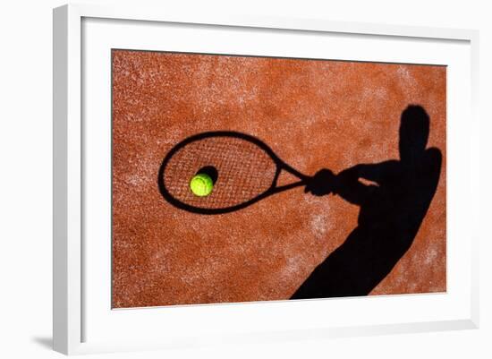 Shadow Of A Tennis Player In Action On A Tennis Court (Conceptual Image With A Tennis Ball-l i g h t p o e t-Framed Art Print