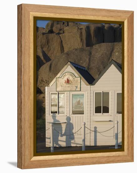 Shadow of Couple Walking Past Beach Huts, Granite Boulders, Cote De Granit Rose, Brittany-David Hughes-Framed Premier Image Canvas