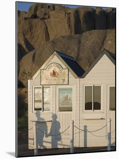 Shadow of Couple Walking Past Beach Huts, Granite Boulders, Cote De Granit Rose, Brittany-David Hughes-Mounted Photographic Print