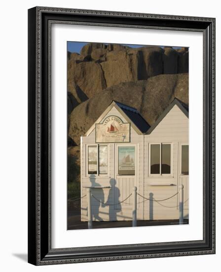 Shadow of Couple Walking Past Beach Huts, Granite Boulders, Cote De Granit Rose, Brittany-David Hughes-Framed Photographic Print