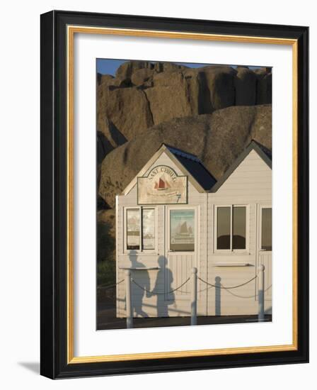 Shadow of Couple Walking Past Beach Huts, Granite Boulders, Cote De Granit Rose, Brittany-David Hughes-Framed Photographic Print