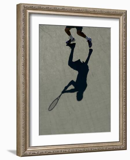 Shadow of Tennis Player in Action-null-Framed Photographic Print