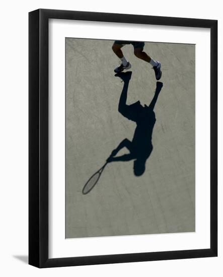 Shadow of Tennis Player in Action-null-Framed Photographic Print