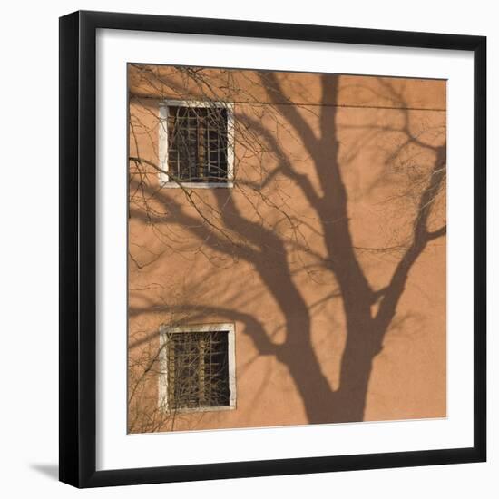 Shadow of Tree on Orange Venice Building Exterior-Mike Burton-Framed Photographic Print