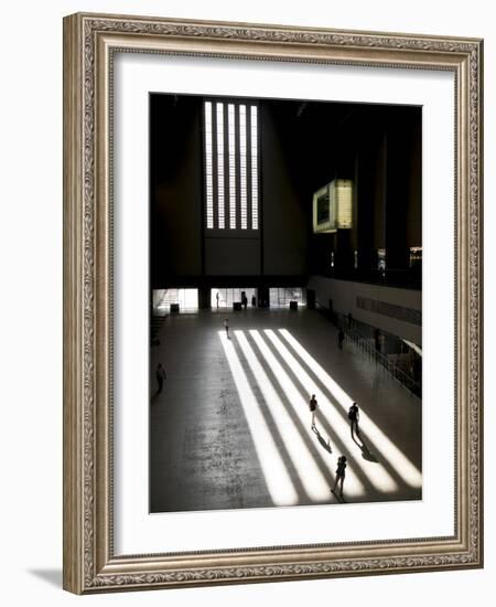 Shadows create black and white stripes in turbine room of Tate Gallery, London-Charles Bowman-Framed Photographic Print