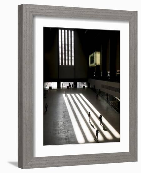 Shadows create black and white stripes in turbine room of Tate Gallery, London-Charles Bowman-Framed Photographic Print