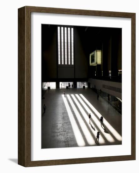 Shadows create black and white stripes in turbine room of Tate Gallery, London-Charles Bowman-Framed Photographic Print