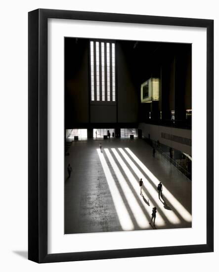 Shadows create black and white stripes in turbine room of Tate Gallery, London-Charles Bowman-Framed Photographic Print