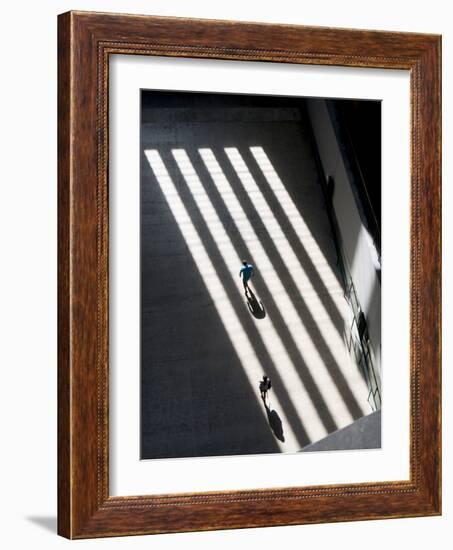 Shadows create black and white stripes in turbine room of Tate Gallery, London-Charles Bowman-Framed Photographic Print