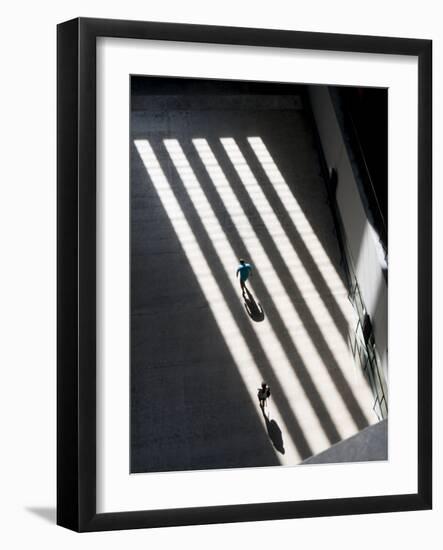 Shadows create black and white stripes in turbine room of Tate Gallery, London-Charles Bowman-Framed Photographic Print