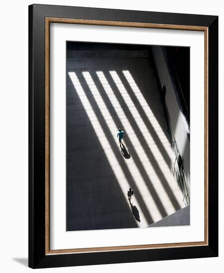 Shadows create black and white stripes in turbine room of Tate Gallery, London-Charles Bowman-Framed Photographic Print