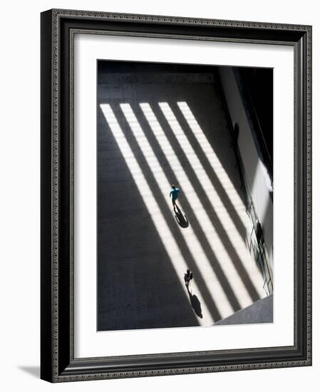 Shadows create black and white stripes in turbine room of Tate Gallery, London-Charles Bowman-Framed Photographic Print