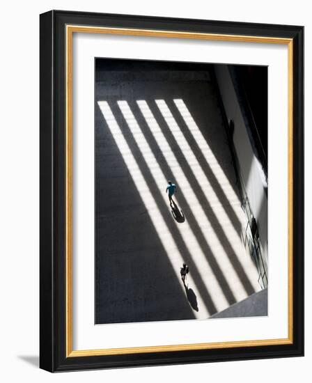 Shadows create black and white stripes in turbine room of Tate Gallery, London-Charles Bowman-Framed Photographic Print